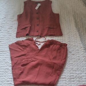 J. Crew Size 12.Terracotta Sleeveless Vest and Pants Set . Exterior 100 % Linen.